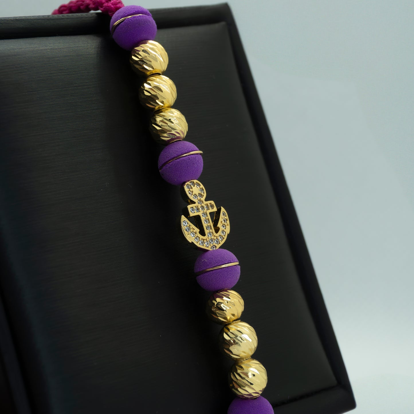 PULSERA TEJIDA NEOPRENO ARG CON DIJE ANCLA CIRCON