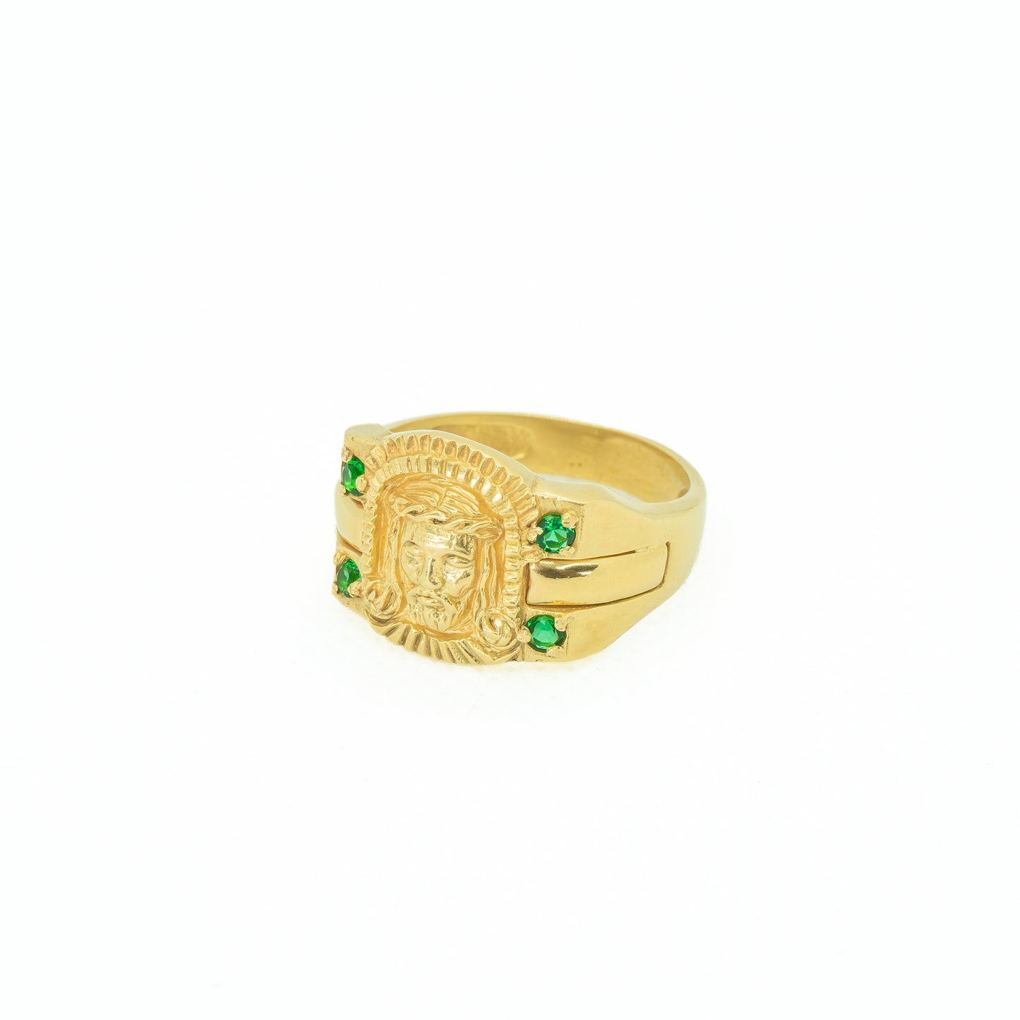 ANILLO ROSTRO CRISTO CON CIRCONES VERDES