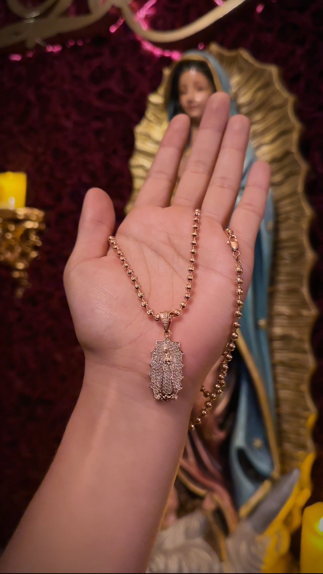 ¡Super Promoción! Cadena Militar Oro Rosada Laminado 18k con Dije Virgen De guadalupe Cristales Blanco