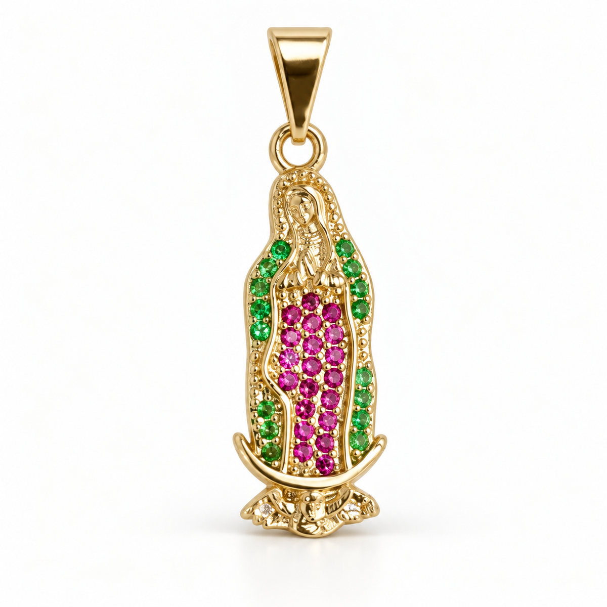 Dije Virgen de Guadalupe grande con piedras de colores sin cadena
