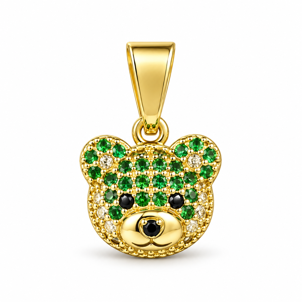 Dije Rostro de oso circonado verde sin cadena