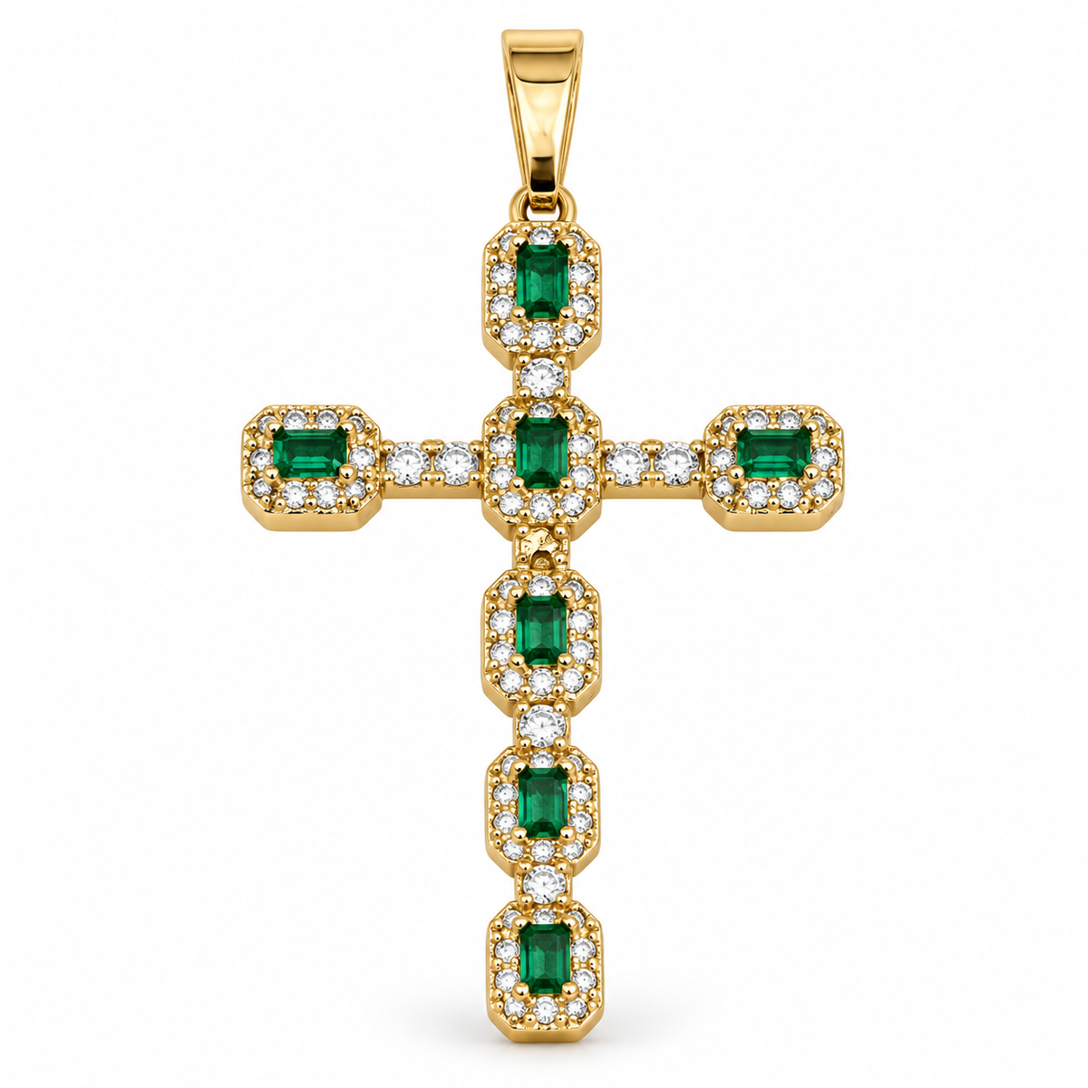 Dije Cruz de siete piedras verdes sin cadena