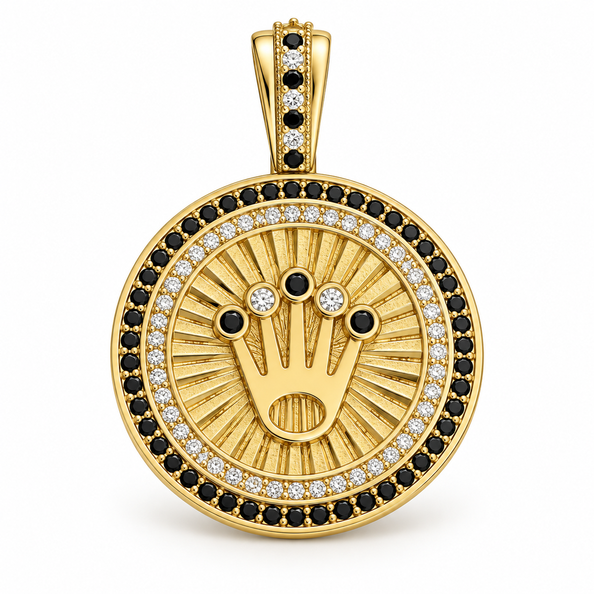Dije Medalla corona con circones negros sin cadena