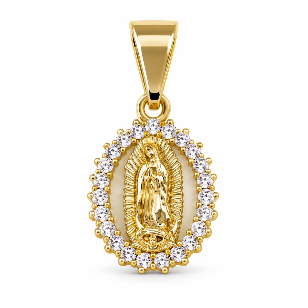 Dije Medalla Guadalupe diamantada sin cadena