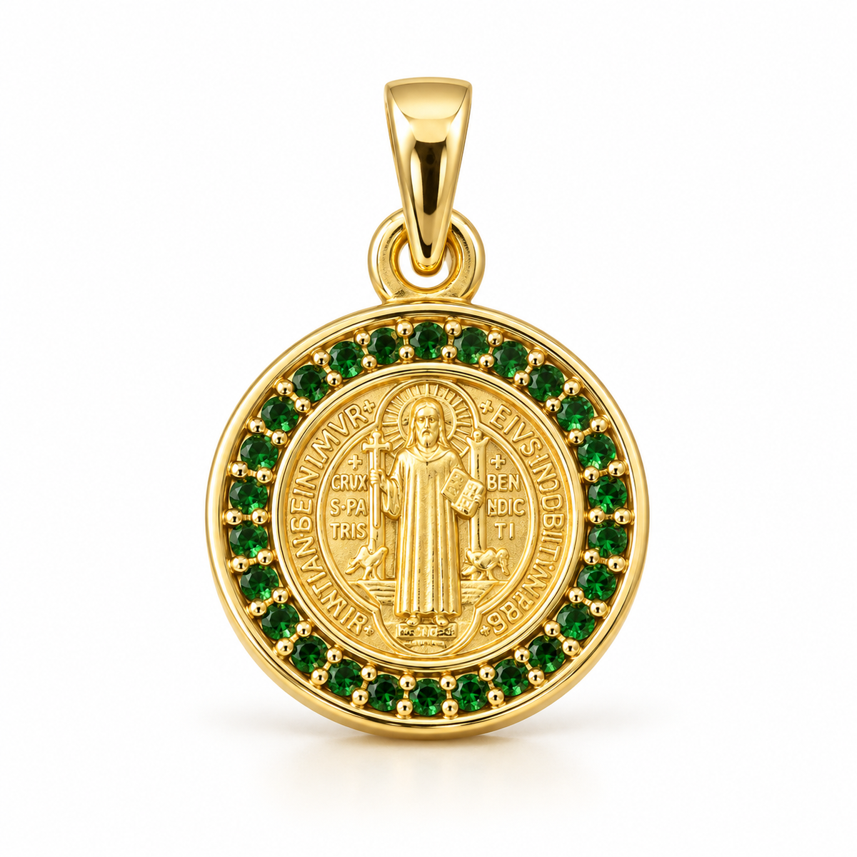 Dije Medalla San Benito verde sin cadena