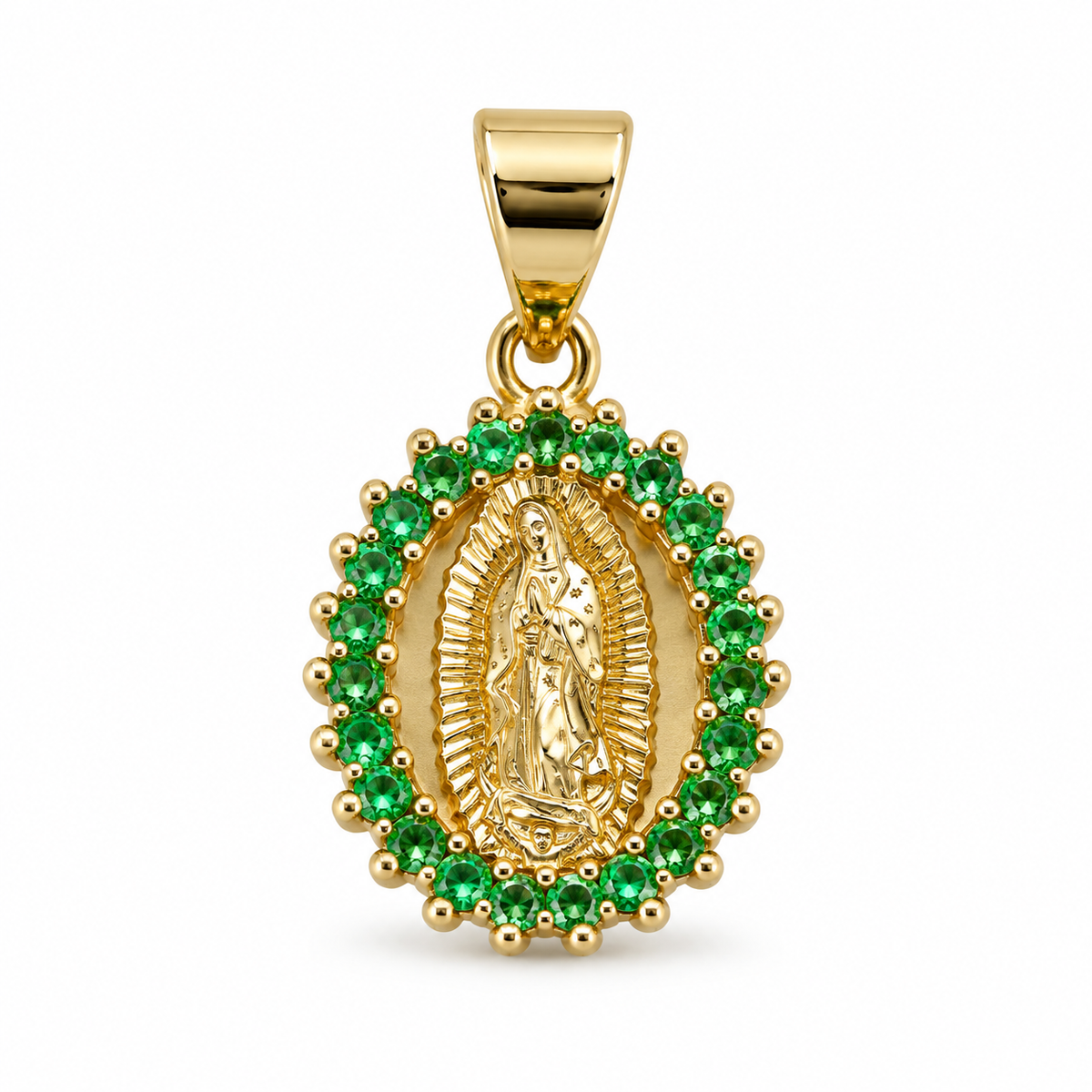 Dije Medalla Guadalupe circonada verde sin cadena