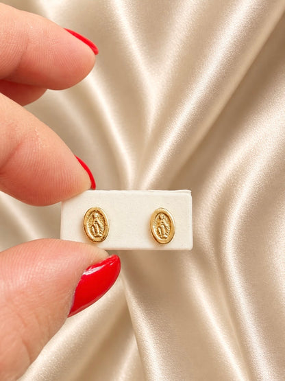 Topos Medalla Religiosa Ovalada con Rosca de Seguridad – Oro Laminado 18K