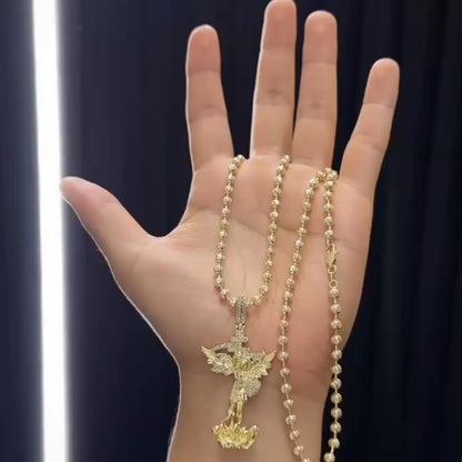¡Super Promoción! Cadena Militar Diamantada Con Dije San miguel grande