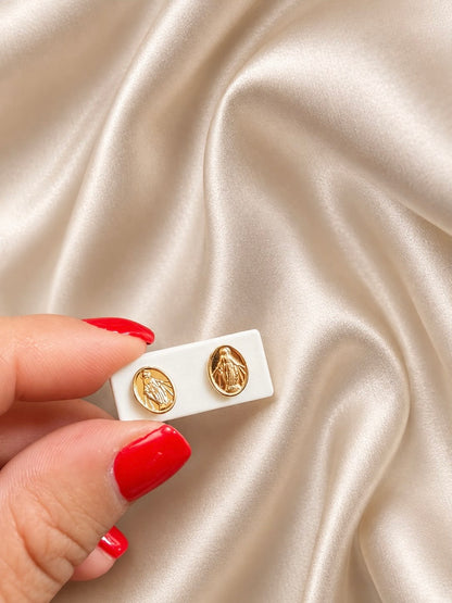 Topos Virgen Milagrosa Ovalada con Rosca de Seguridad – Oro Laminado 18K