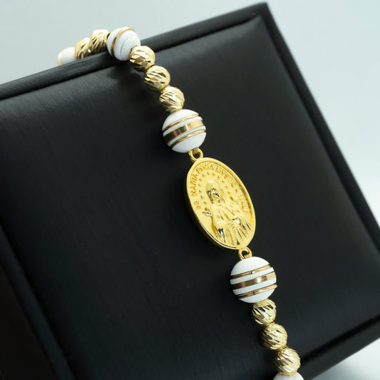 PULSERA TEJIDA NEOPRENO CON VIRGEN MARIA ROSA MYSTICA ITALY