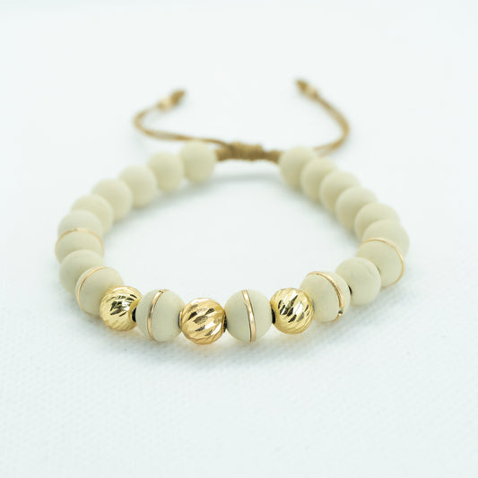 PULSERA TEJIDA CON NEOPRENO ARGOLLADO BLANCA/BEIGE