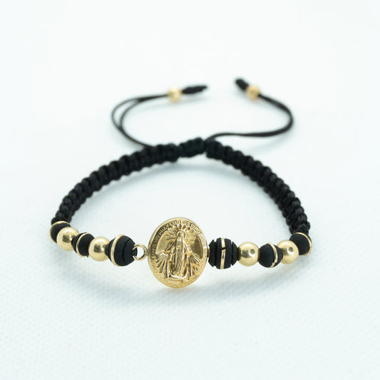 PULSERA TEJIDA CON NEOPRENO ARG NEGRO Y VIRGEN MILAGROSA