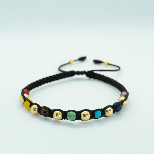 PULSERA TEJIDA CON PIEDRA COLORES