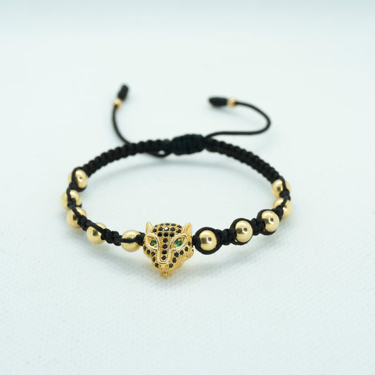 PULSERA TEJIDA CON DIJE PANTERA CIRCONES NEGROS