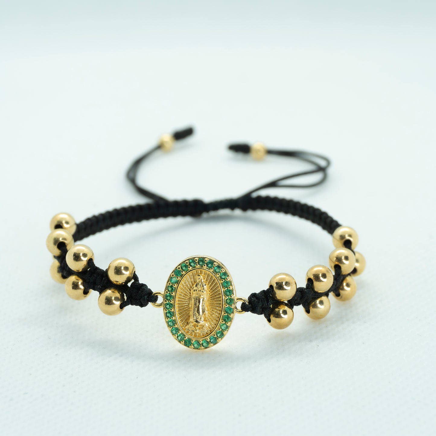 PULSERA TEJIDA DOBLE BALIN CON VIRGEN GUADALUPE CIRCON V.