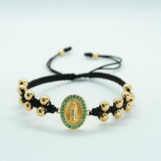 PULSERA TEJIDA DOBLE BALIN CON VIRGEN GUADALUPE CIRCON V.
