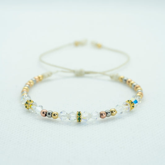 PULSERA TEJIDA 3 OROS CON RONDELES CIRCON V.