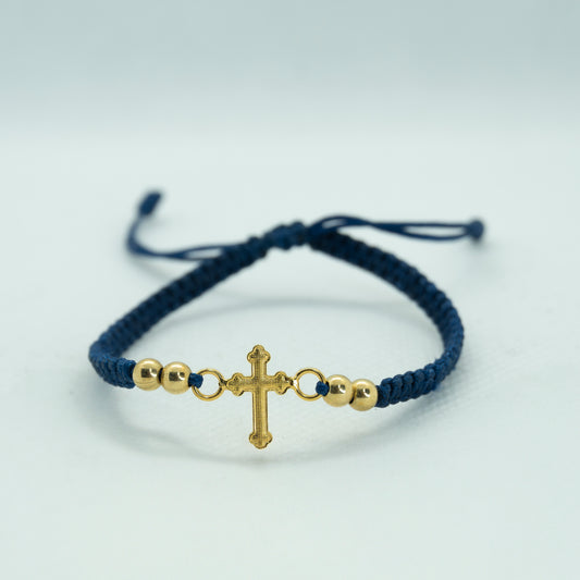 PULSERA TEJIDA CON DIJE CRUZ PUNTEADA