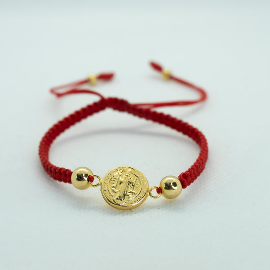 PULSERA TEJIDA DOBLE BALIN CON DIJE SAN BENITO