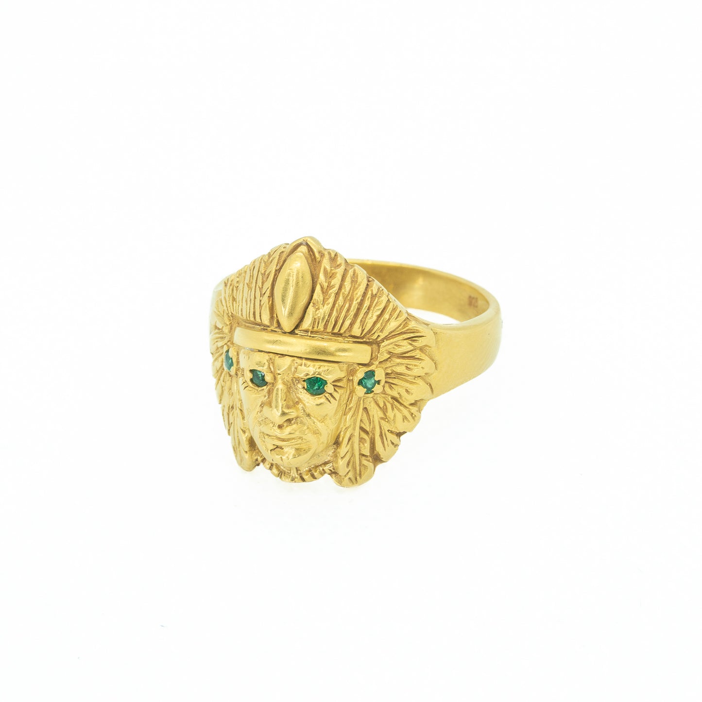 ANILLO ROSTRO INDIO CON CIRCONES VERDES