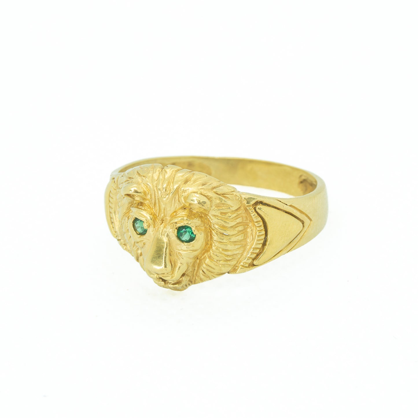 ANILLO ROSTRO LEON CON ZIRCON VERDE
