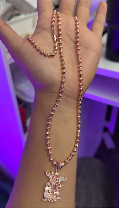 ¡Super Promoción! Cadena Militar Oro Rosada Laminado 18k con Dije san miguel Arcangel Rosado