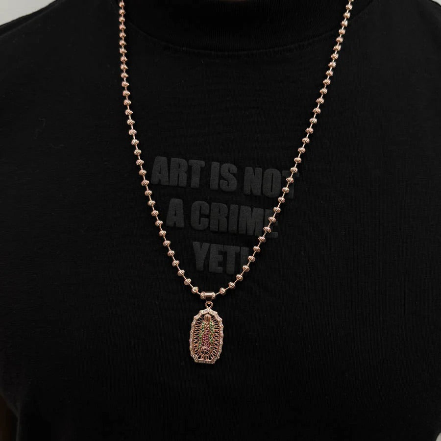 ¡Super Promoción! Cadena Militar Oro Laminado 18k Rosada Dije Virgen Guadalupe Mediana
