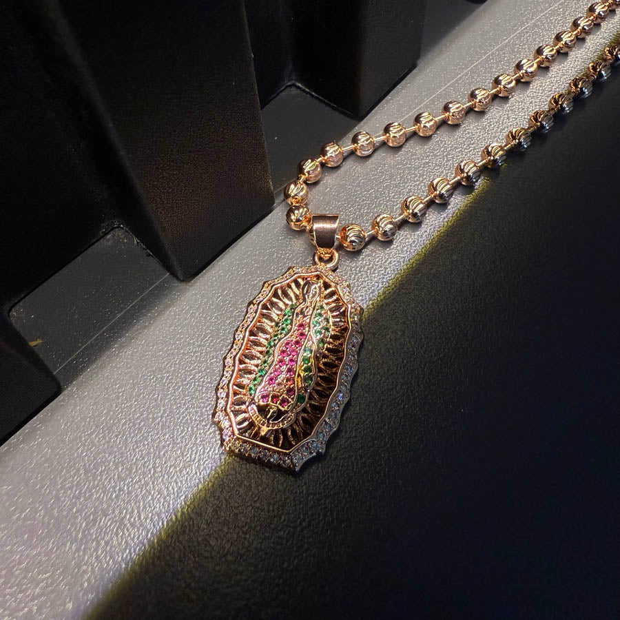 ¡Super Promoción! Cadena Militar Oro Laminado 18k Rosada Dije Virgen Guadalupe Mediana