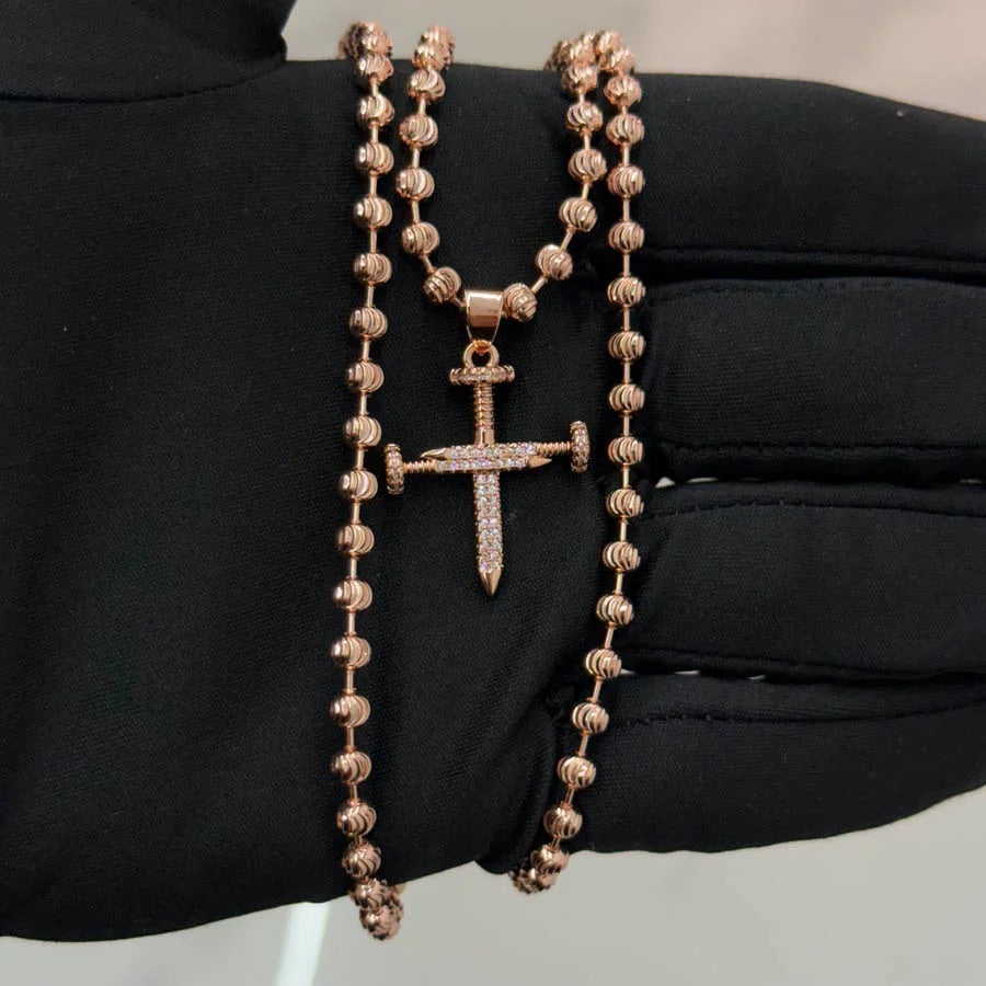 ¡Super Promoción! Cadena Militar Oro Laminado 18k Rosada Dije Clavos