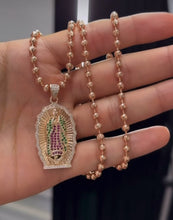 Cargar imagen en el visor de la galería, ¡Super Promoción! Cadena Militar Oro Laminado 18k Rosada Dije Virgen Guadalupe Grande
