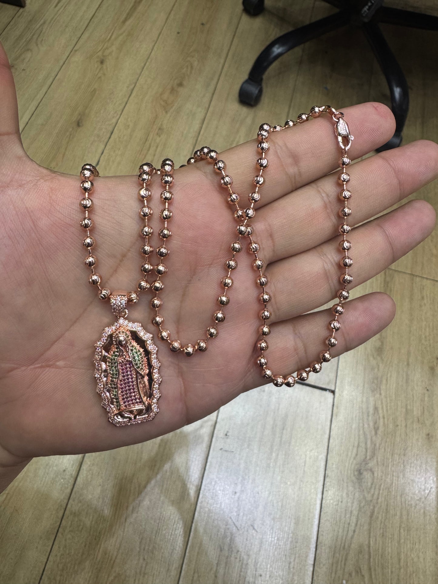 ¡Super Promoción! Cadena Militar Oro Rosada Laminado 18k con Dije Virgen De guadalupe