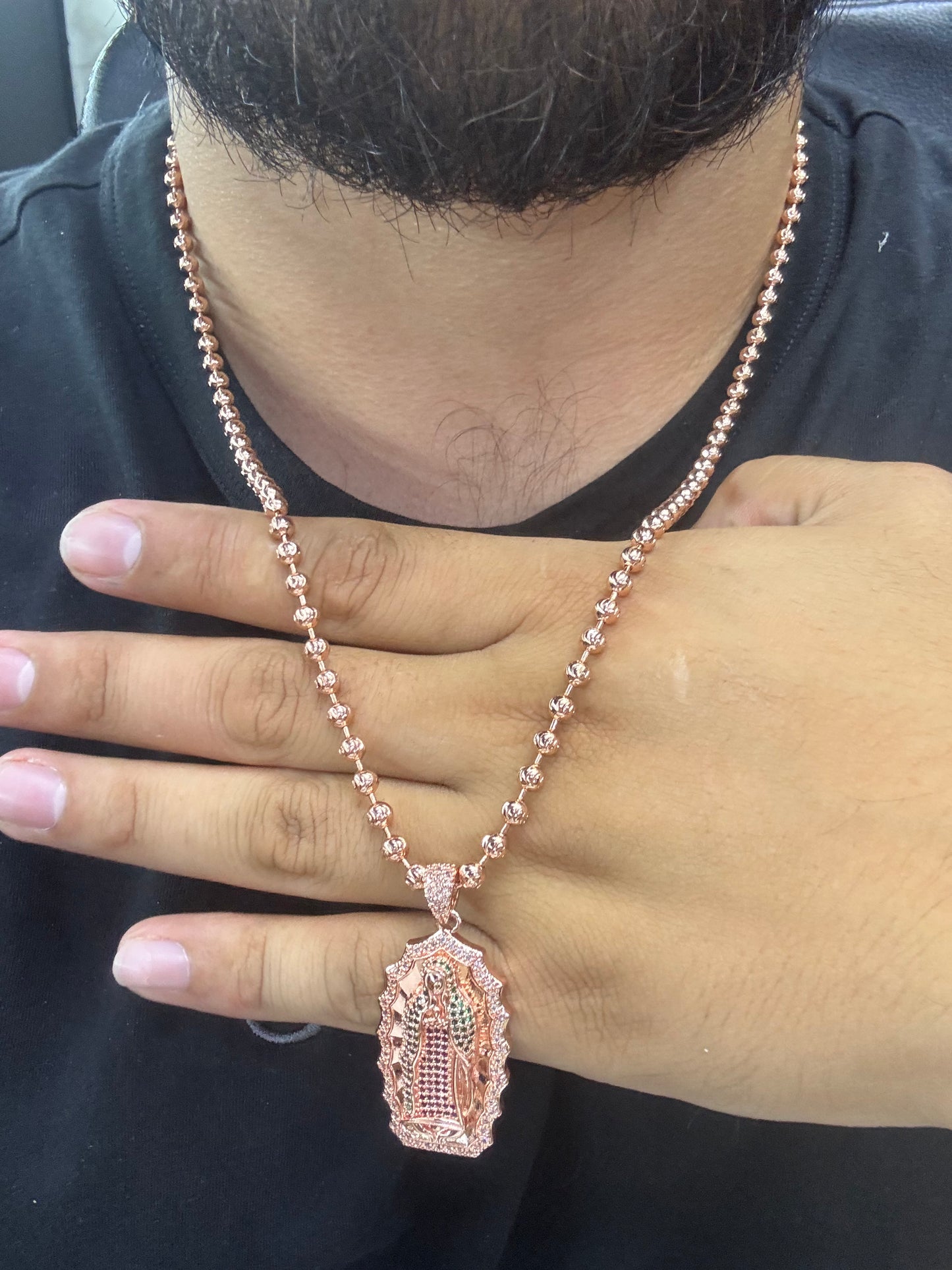 ¡Super Promoción! Cadena Militar Oro Rosada Laminado 18k con Dije Virgen De guadalupe
