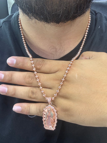 ¡Super Promoción! Cadena Militar Oro Rosada Laminado 18k con Dije Virgen De guadalupe