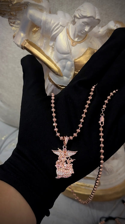 ¡Super Promoción! Cadena Militar Oro Rosada Laminado 18k con Dije san miguel Arcangel Rosado