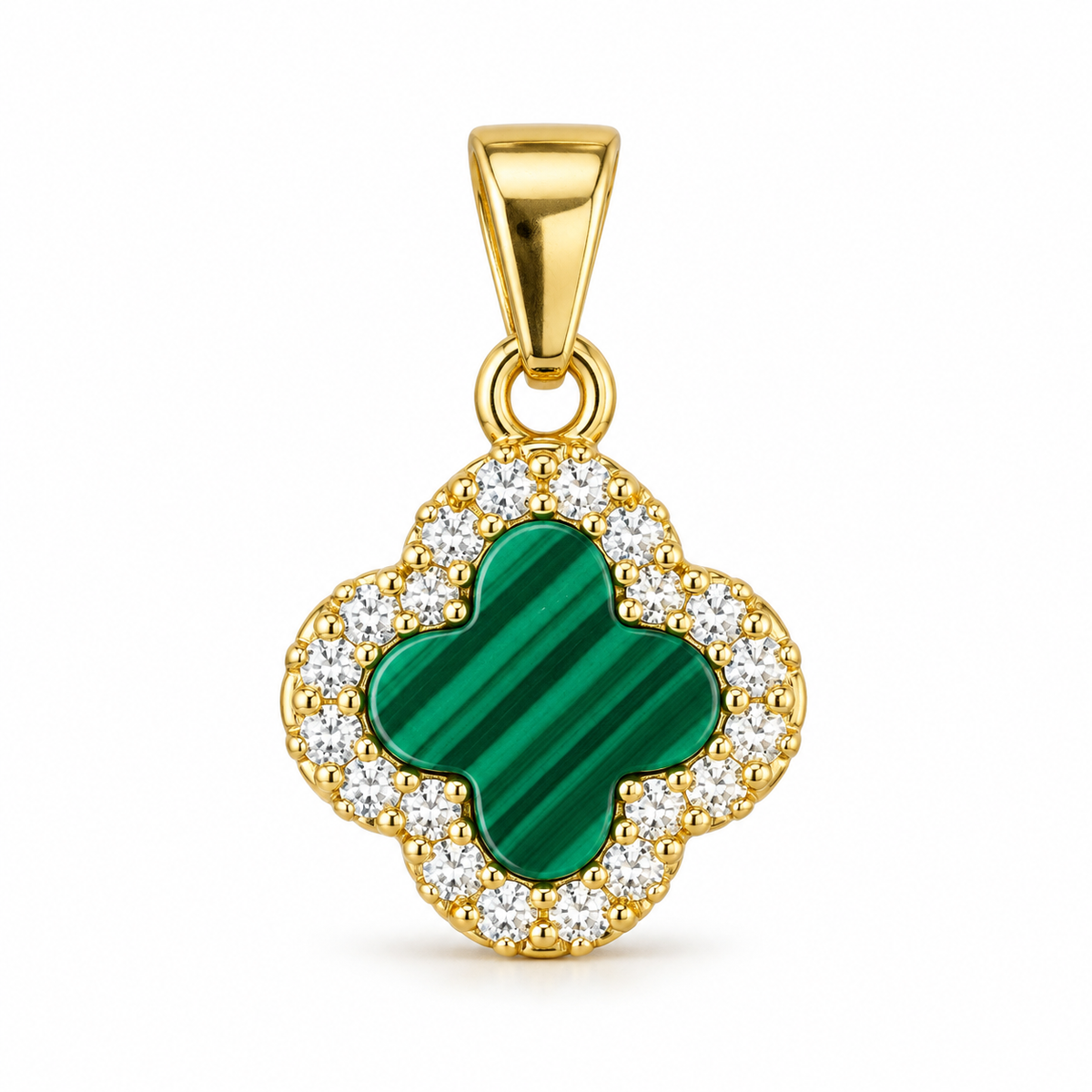 Dije Trébol verde con borde de cristal sin cadena