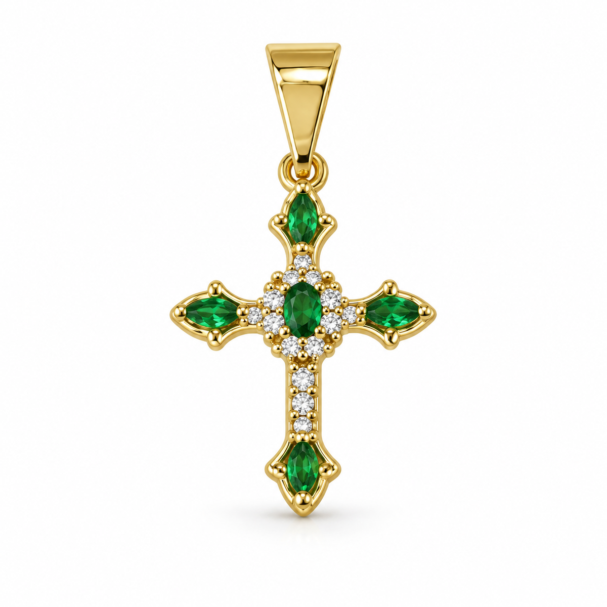 Dije Cruz Trinidad con circones verdes sin cadena