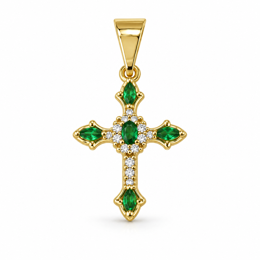 Dije Cruz Trinidad con circones verdes sin cadena