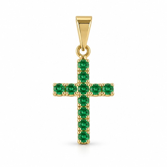 Dije Cruz mediana con circones verdes sin cadena