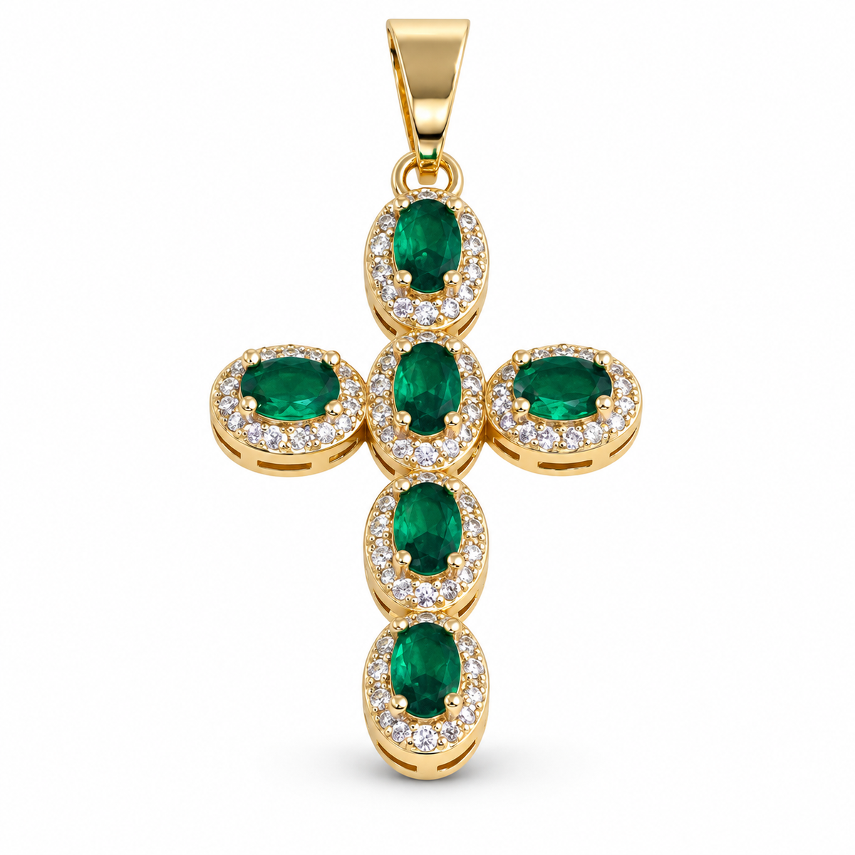 Dije Cruz de seis piedras verdes sin cadena