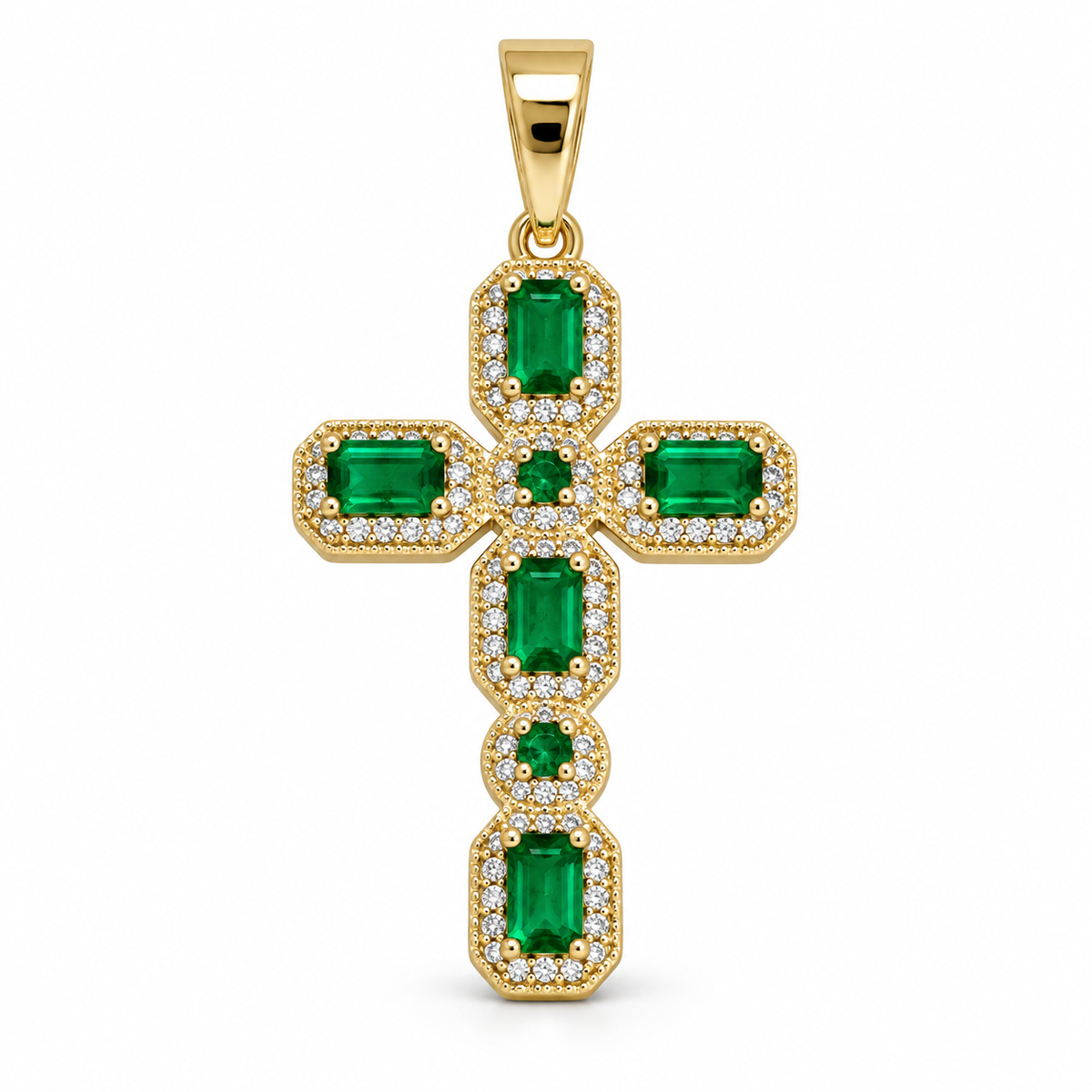 Dije Cruz de piedras verdes rectangulares sin cadena