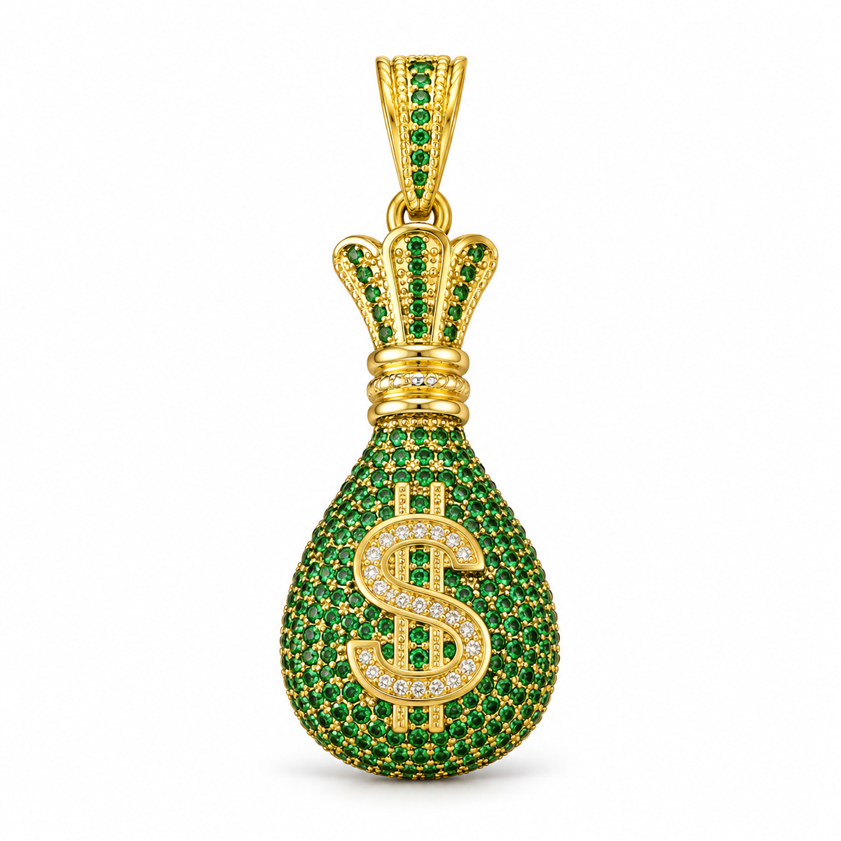 Dije Bolsa de dinero verde circonada sin cadena