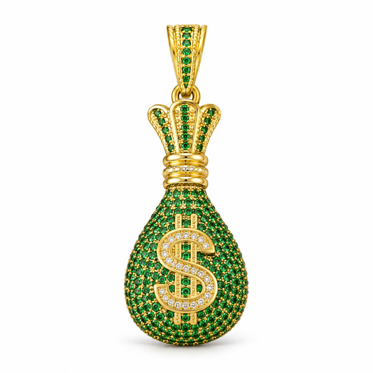 Dije Bolsa de dinero verde circonada sin cadena