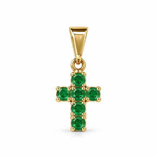 Dije Cruz circonada verde sin cadena