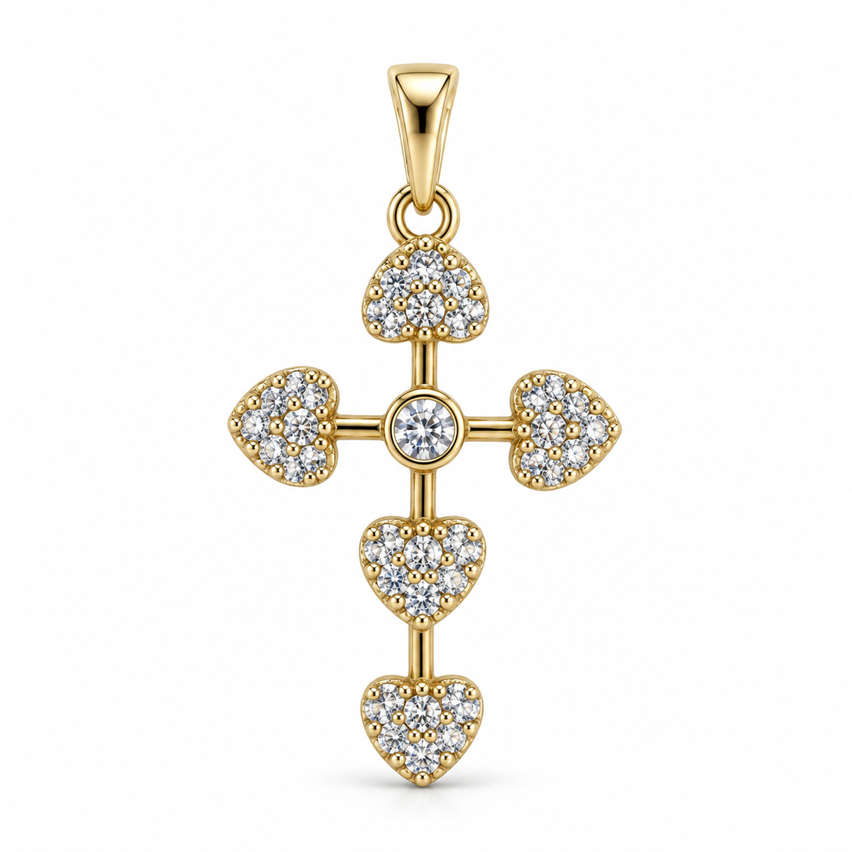 Dije Cruz de cinco corazones con circones sin cadena