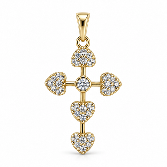 Dije Cruz de cinco corazones con circones sin cadena