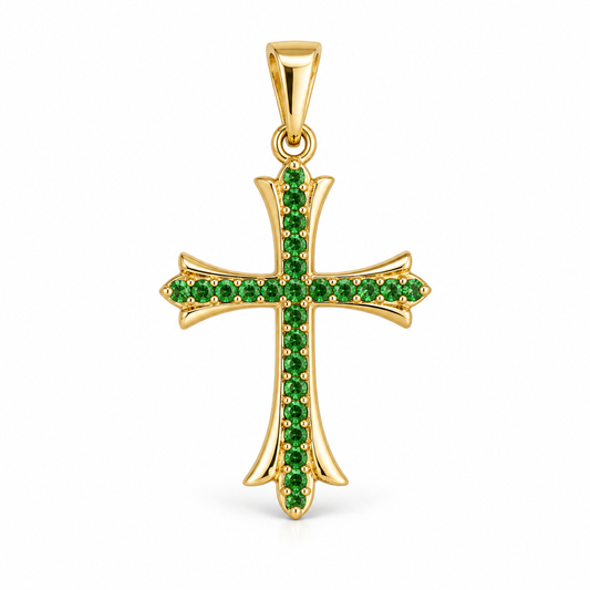 Dije Cruz 27 mm con circones verdes sin cadena