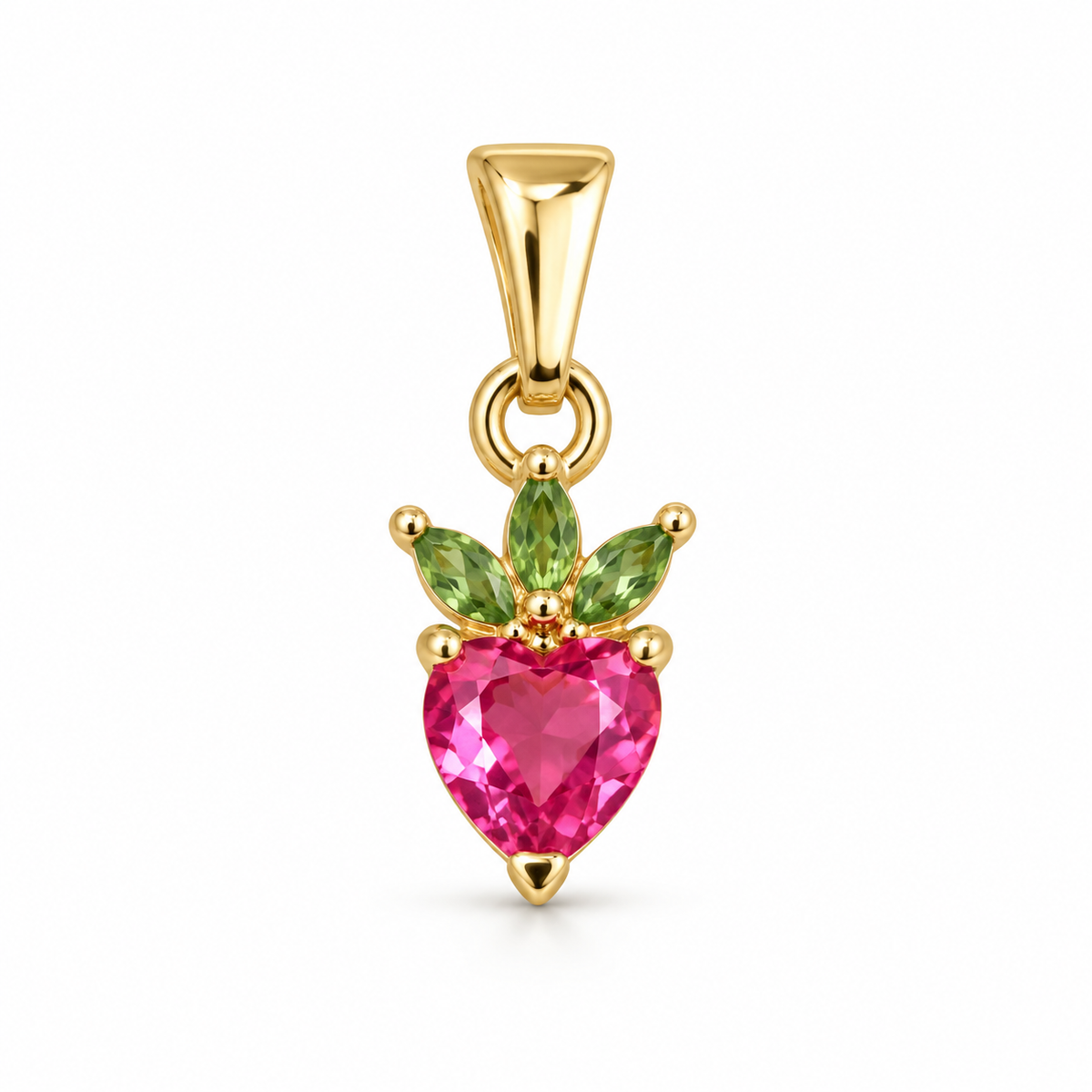 Dije Fresa con circones verdes y rosa sin cadena
