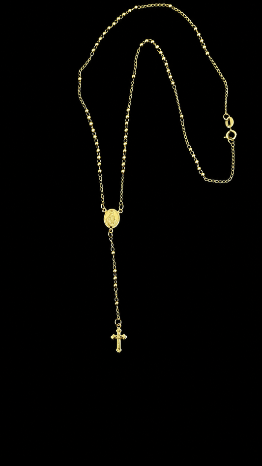 Camándula Virgen Milagrosa dorada con balines y cruz, 45 cm