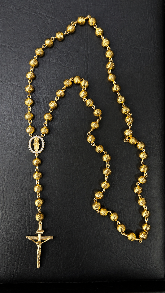 Camándula Virgen Milagrosa diamantada de 8 mm · 70 cm