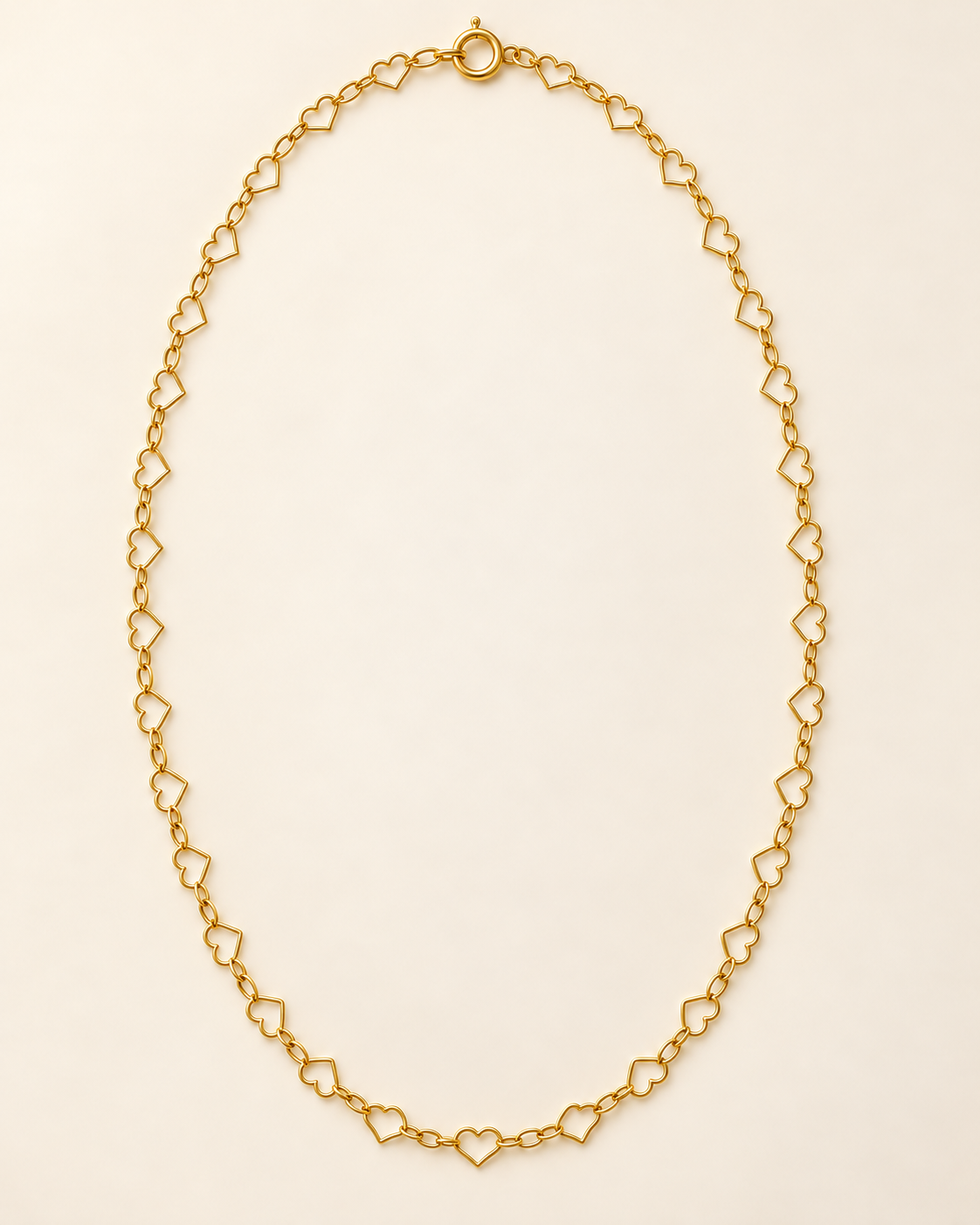 Vista completa ilustrativa de cadena Corazón de 45 cm y 1.5 mm en oro laminado 18K